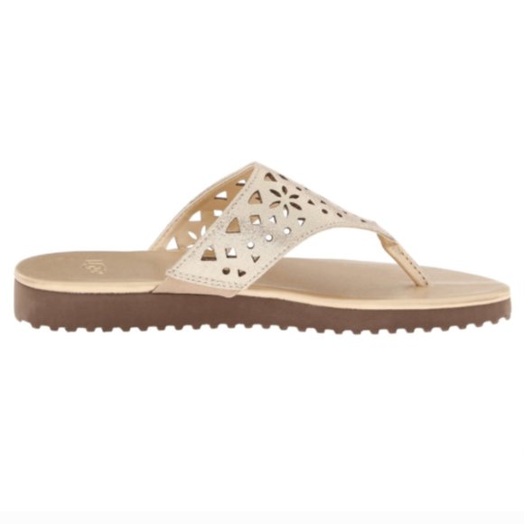 NEW UGG Kid Jaedynn Champagne Shimmer Flower Cut Out Thong Flip Flop Flat Sandal - Picture 2 of 6